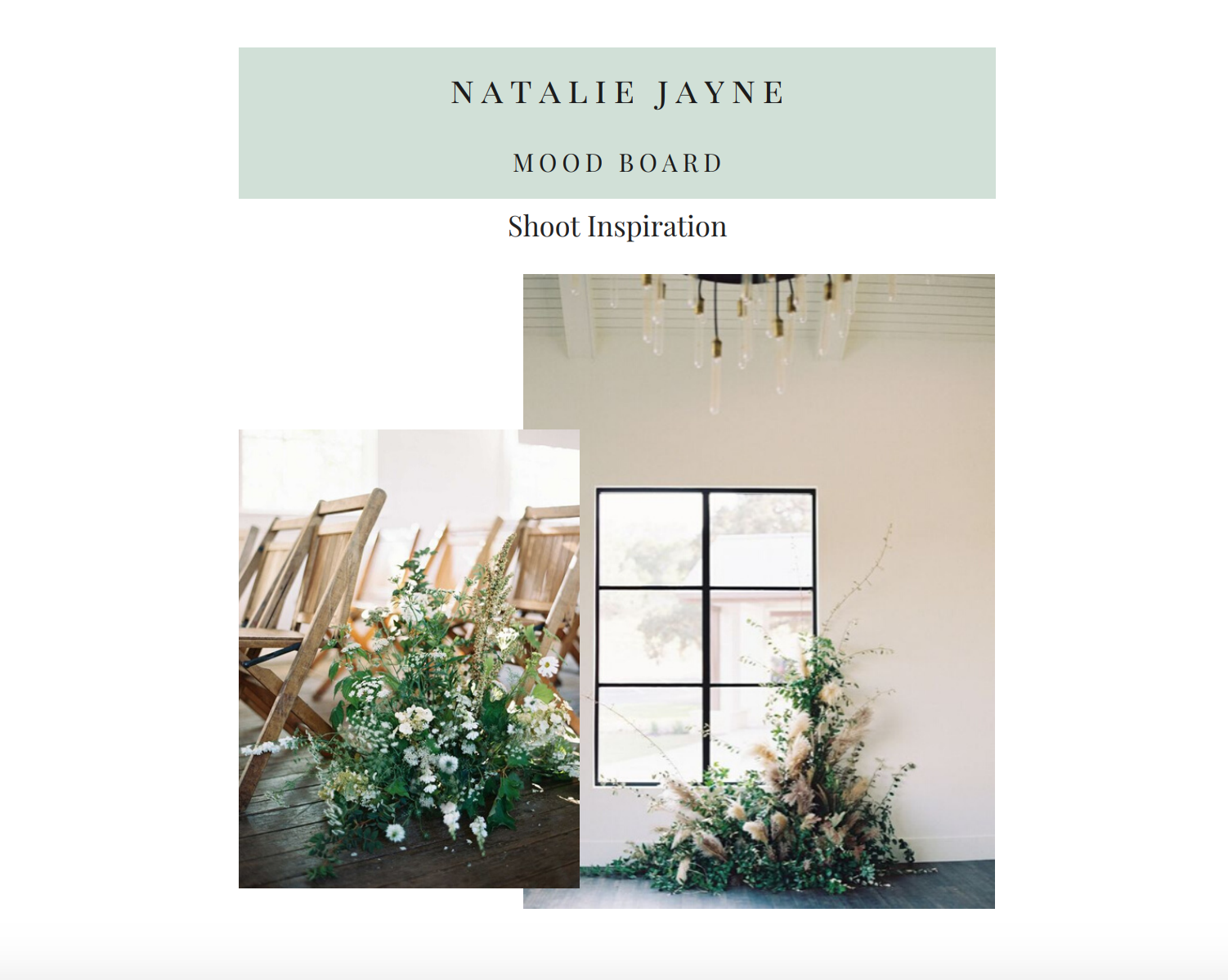 Cultivate Event Co mood board and proposal for Natalie Jayne Photography